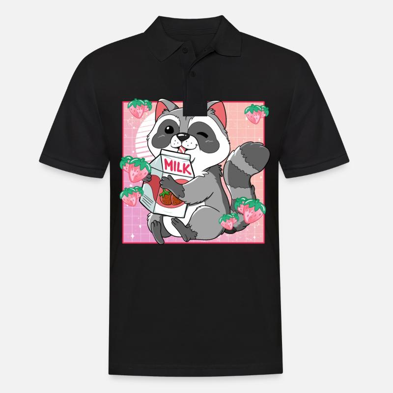Kawaii Waschbär Erdbeermilch - Männer Poloshirt - Schwarz