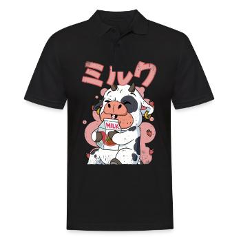 Kawaii Kuh Erdbeermilch - Männer Poloshirt - Schwarz - Vorne - Kai (181cm)