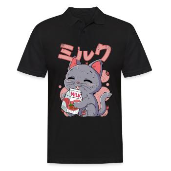 Kawaii Cat Lait de fraise - Polo Homme - noir - Devant - Kai (181cm)