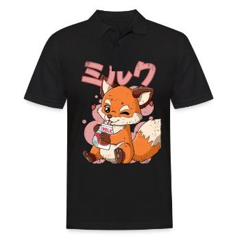 Kawaii Fuchs Erdbeermilch - Männer Poloshirt - Schwarz - Vorne - Kai (181cm)