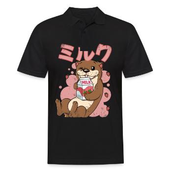 Kawaii Otter Erdbeermilch - Männer Poloshirt - Schwarz - Vorne - Kai (181cm)