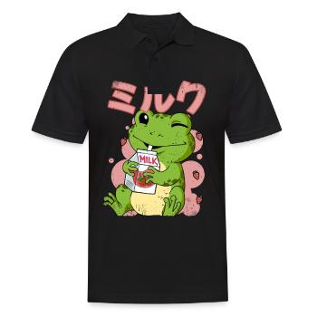 Kawaii Frosch Erdbeermilch - Männer Poloshirt - Schwarz - Vorne - Kai (181cm)