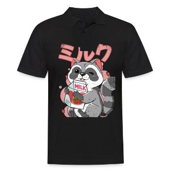 Kawaii Waschbär Erdbeermilch - Männer Poloshirt - Schwarz - Vorne - Kai (181cm)