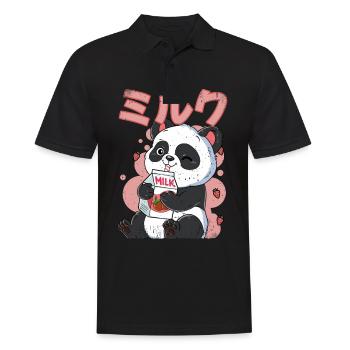Kawaii Panda Erdbeermilch - Männer Poloshirt - Schwarz - Vorne - Kai (181cm)