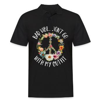 Hippie Peace Zeichen Frieden Blumen Blumenkind - Männer Poloshirt - Schwarz - Vorne - Kai (181cm)