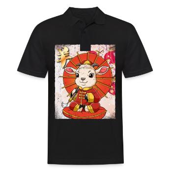 Année de la chèvre Nouvel An lunaire chinois - Polo Homme - noir - Devant - Kai (181cm)