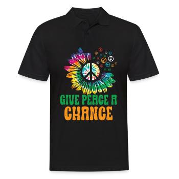 Hippie Peace Zeichen Frieden Blumen Blumenkind - Männer Poloshirt - Schwarz - Vorne - Kai (181cm)