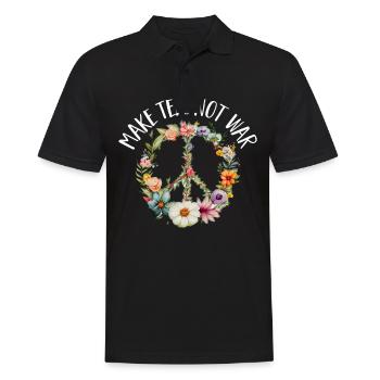 Hippie Peace Zeichen Frieden Blumen Blumenkind - Männer Poloshirt - Schwarz - Vorne - Kai (181cm)