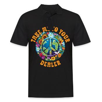 Hippie Peace Zeichen Frieden Blumen Blumenkind - Männer Poloshirt - Schwarz - Vorne - Kai (181cm)
