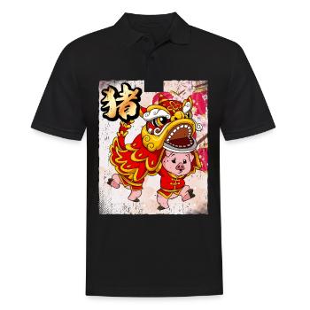 Année du Cochon Nouvel An lunaire chinois - Polo Homme - noir - Devant - Kai (181cm)