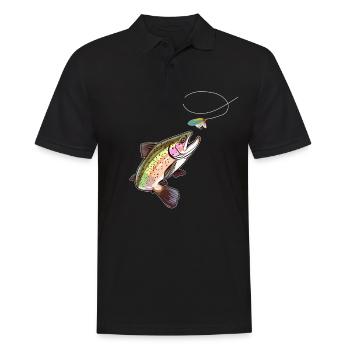 Trout Biting a Fly Fisher Lure - for Fly Fishing - Männer Poloshirt - Schwarz - Vorne - Kai (181cm)