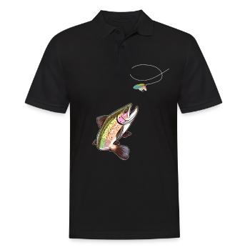 Trout Fly Fishing - Trout Biting a Fly Lure - Männer Poloshirt - Schwarz - Vorne - Kai (181cm)