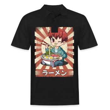 Ramen Anime Boy Noodle Soup Ramen - Polo Homme - noir - Devant - Kai (181cm)
