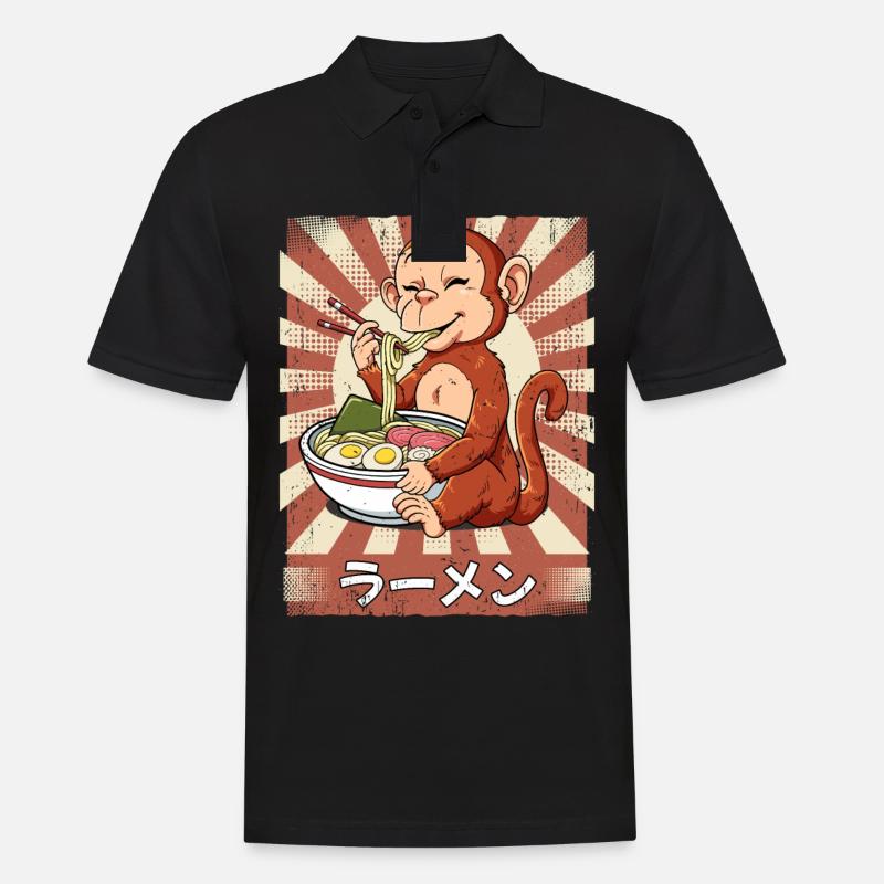 Ramen Affe Nudelsuppe Ramen - Männer Poloshirt - Schwarz