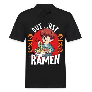 But First Ramen - Männer Poloshirt - Schwarz - Vorne - Kai (181cm)