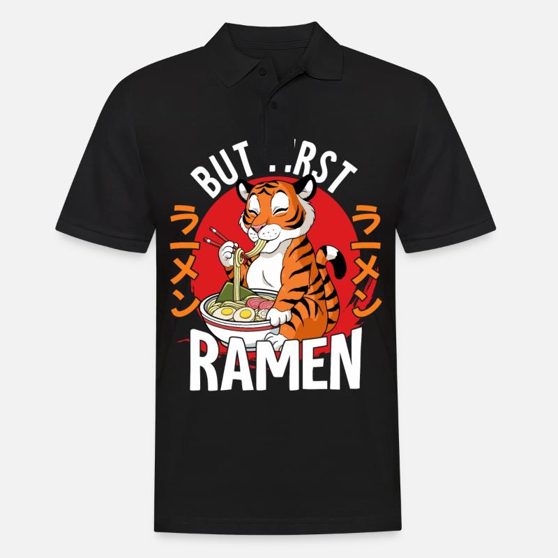 But First Ramen - Männer Poloshirt - Schwarz