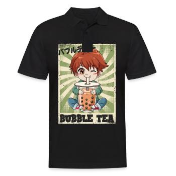 Boba Tea Anime Garçon Bubble Tea - Polo Homme - noir - Devant - Kai (181cm)
