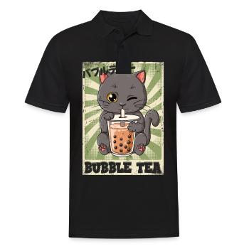 Boba Tea Katze Bubble Tea - Männer Poloshirt - Schwarz - Vorne - Kai (181cm)