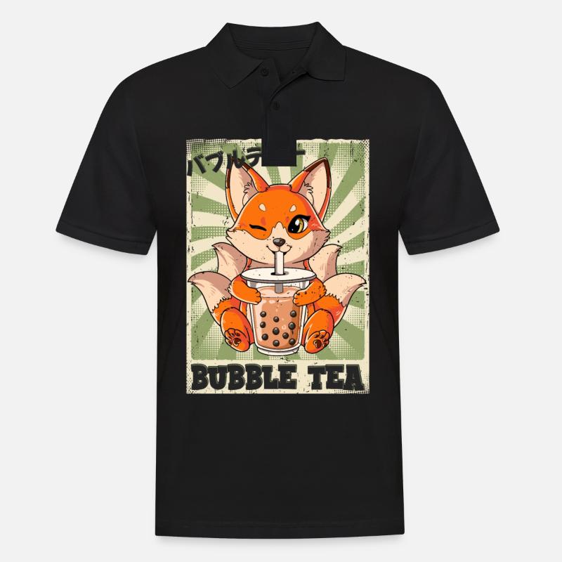 Boba Tea Kitsune Bubble Tea - Men's Polo Shirt - black