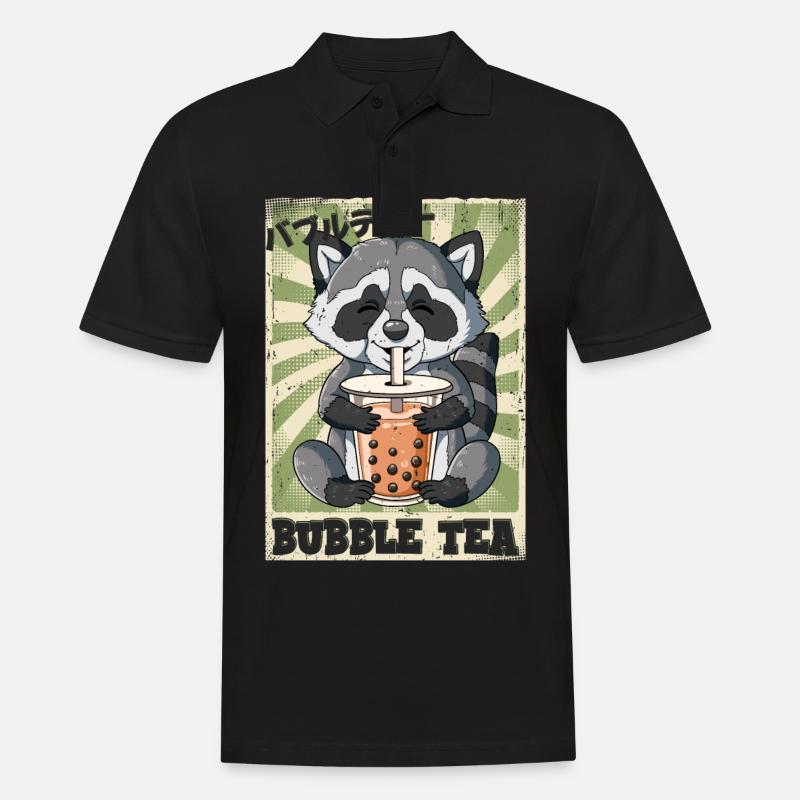 Boba Tea Waschbär Bubble Tea - Männer Poloshirt - Schwarz
