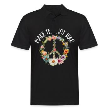 Hippie Peace Zeichen Frieden Blumen Blumenkind - Männer Poloshirt - Schwarz - Vorne - Kai (181cm)