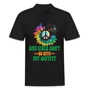 Hippie Peace Zeichen Frieden Blumen Blumenkind - Männer Poloshirt - Schwarz - Vorne - Kai (181cm)
