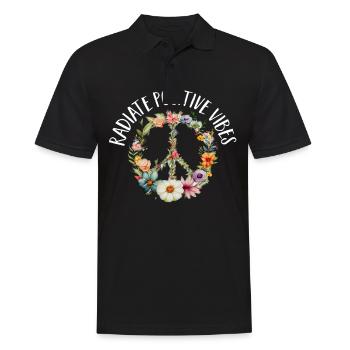 Hippie Peace Zeichen Frieden Blumen Blumenkind - Männer Poloshirt - Schwarz - Vorne - Kai (181cm)