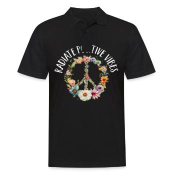 Hippie Peace Zeichen Frieden Blumen Blumenkind - Männer Poloshirt - Schwarz - Vorne - Kai (181cm)