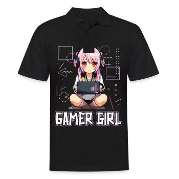 Gaming Konsole PC Zockerin Mädchen Gamer Girl - Männer Poloshirt - Schwarz - Vorne - Kai (181cm)