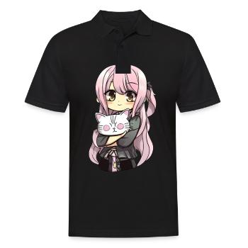 Anime Cats Kawaii Teen Otaku Girl With Cat - Men's Polo Shirt - black - Front - Kai (181cm)