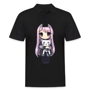 Anime Cats Kawaii Teen Otaku Girl With Cat - Men's Polo Shirt - black - Front - Kai (181cm)