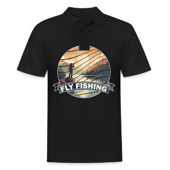 Trout Fly Fishing in the River - Vintage Inspired - Männer Poloshirt - Schwarz - Vorne - Kai (181cm)