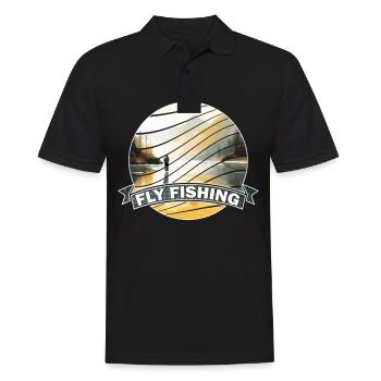 Trout Fly Fishing in the River Retro Inspired - Männer Poloshirt - Schwarz - Vorne - Kai (181cm)
