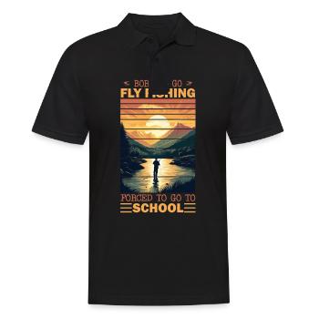 Born to Go Fly Fishing: Retro Fly Fishing Mountain - Männer Poloshirt - Schwarz - Vorne - Kai (181cm)