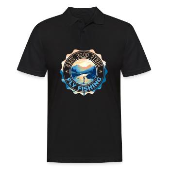 Fly Fishing Reel Good Vibes Morning Hours in - Männer Poloshirt - Schwarz - Vorne - Kai (181cm)