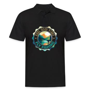 Fly Fishing Reel Good Vibes On the Shore of - Männer Poloshirt - Schwarz - Vorne - Kai (181cm)