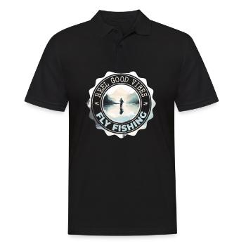 Fly Fishing Reel Good Vibes in Ice Cold Mountain - Männer Poloshirt - Schwarz - Vorne - Kai (181cm)