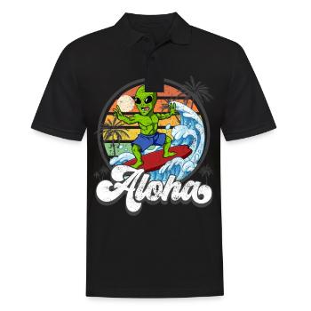 Aloha Hawaiian Hawaiian Surfer Surfing - Men's Polo Shirt - black - Front - Kai (181cm)