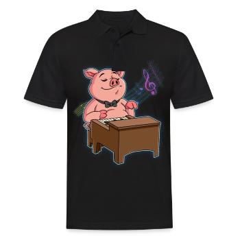 Pig Piano Player - Men's Polo Shirt - black - Front - Kai (181cm)