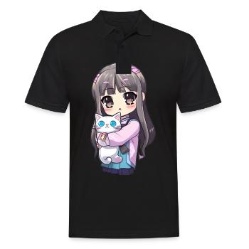 Anime Cats Kawaii Teen Otaku Girl With Cat - Men's Polo Shirt - black - Front - Kai (181cm)