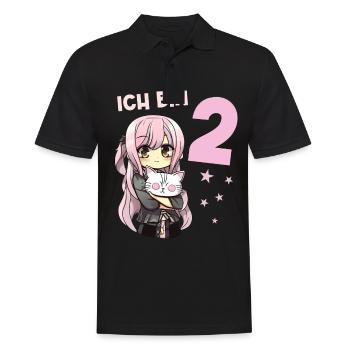 2 Jahre Mädchen Anime Kawaii Katze 2. Geburtstag - Männer Poloshirt - Schwarz - Vorne - Kai (181cm)