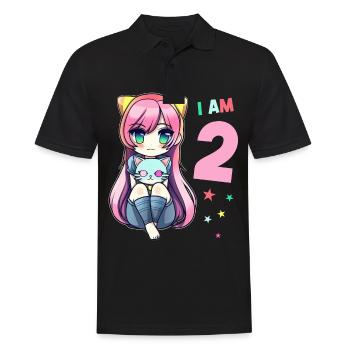 2 Jahre Mädchen Anime Kawaii Katze 2. Geburtstag - Männer Poloshirt - Schwarz - Vorne - Kai (181cm)