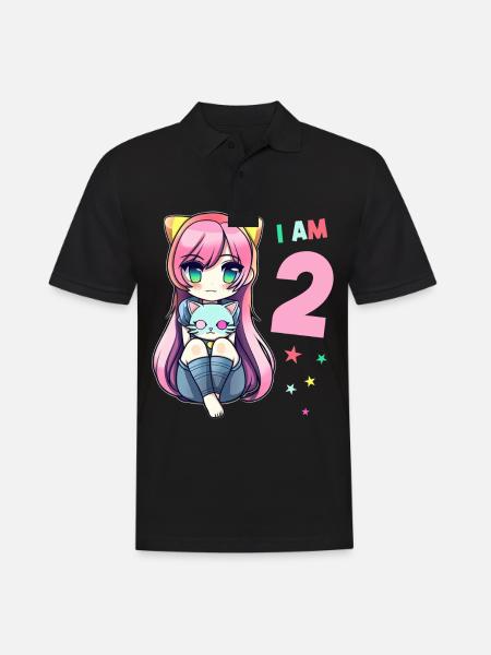 2 ans fille anime kawaii chat 2ème anniversaire - Polo Homme - noir
