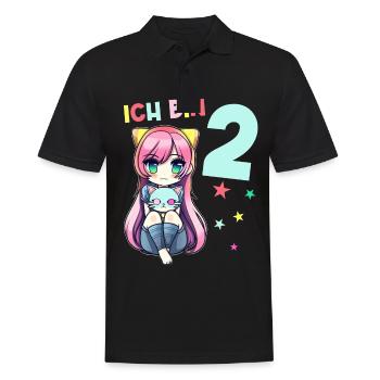 2 Jahre Mädchen Anime Kawaii Katze 2. Geburtstag - Männer Poloshirt - Schwarz - Vorne - Kai (181cm)