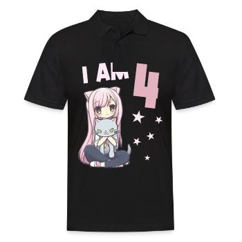 4 ans Fille Anime Kawaii Cat 4ème anniversaire - Polo Homme - noir - Devant - Kai (181cm)