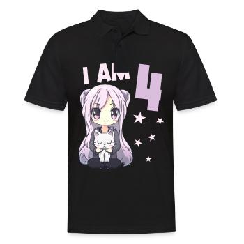 4 ans Fille Anime Kawaii Cat 4ème anniversaire - Polo Homme - noir - Devant - Kai (181cm)