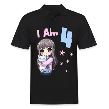 4 ans Fille Anime Kawaii Cat 4ème anniversaire - Polo Homme - noir - Devant - Kai (181cm)