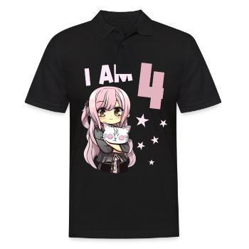4 ans Fille Anime Kawaii Cat 4ème anniversaire - Polo Homme - noir - Devant - Kai (181cm)
