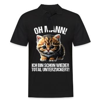 Ich bin schon wieder total unterzuckert Katze - Männer Poloshirt - Schwarz - Vorne - Kai (181cm)