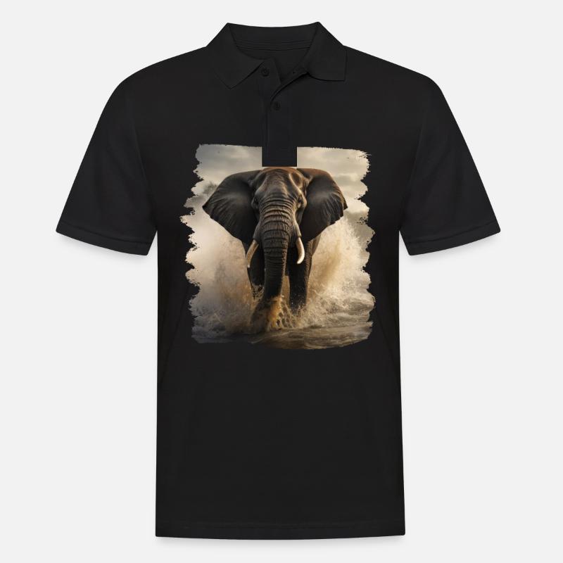 Elefanten realistic Elefant - Männer Poloshirt - Schwarz